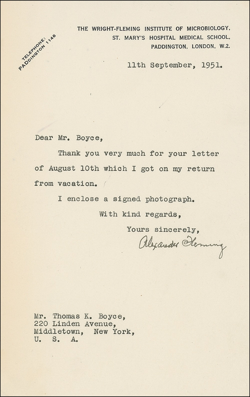 Lot 209 Alexander Fleming Typed Letter Signed