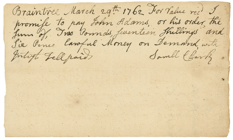 Lot 1 John Adams: Early Adams financial document