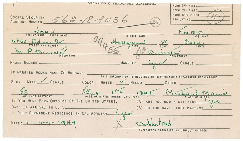 Lot 889 John Ford Signed Document