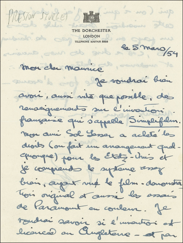 Lot 1030 Preston Sturges Handwritten Letter Signed