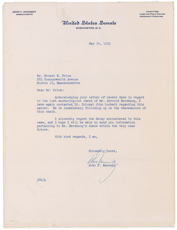 Lot 67 John F. Kennedy Typed Letter Signed