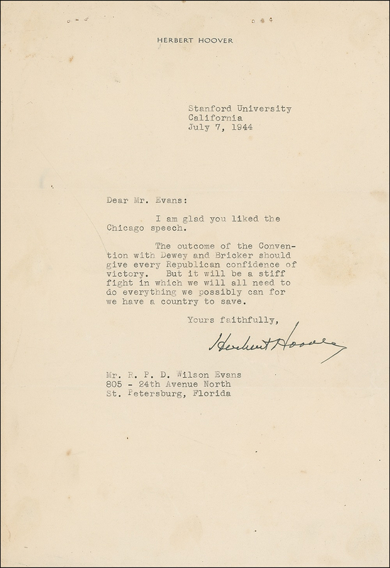 Lot 55 Herbert Hoover: ?We have a country to save? Hoover lays it on the line