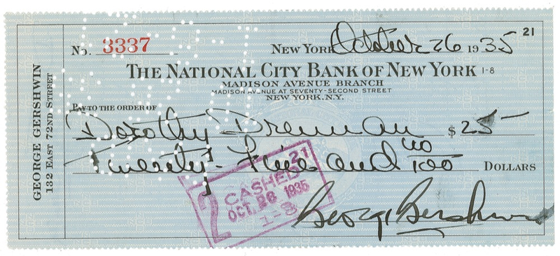 Lot 697 George Gershwin: Check from the year of Porgy and Bess