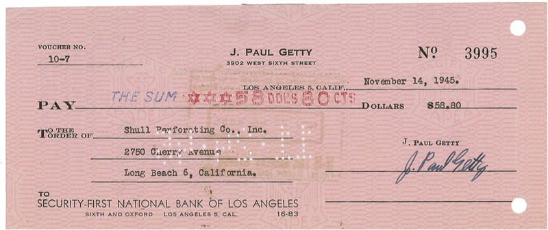 Lot 222 J. Paul Getty Check