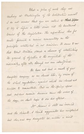 Lot #128 Charles F. Adams: Charles Adams discusses the possible fallout of the Alabama claims: ?It seems to me that Great Britain stands a chance of establishing its ground of objection? - Image 2
