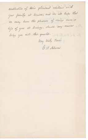 Lot #128 Charles F. Adams: Charles Adams discusses the possible fallout of the Alabama claims: ?It seems to me that Great Britain stands a chance of establishing its ground of objection? - Image 3