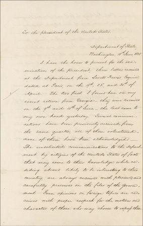 Lot #56 Andrew Jackson: Jackson hears of civilian?s ?improper and dangerous? communications with foreign governments - Image 1