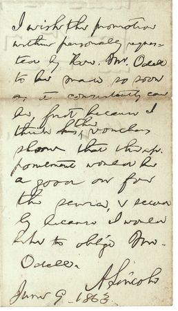 Lot #69 Abraham Lincoln: Unusually lengthy endorsement of a promotion for a soldier from the famed 14th Brooklyn regiment - Image 1