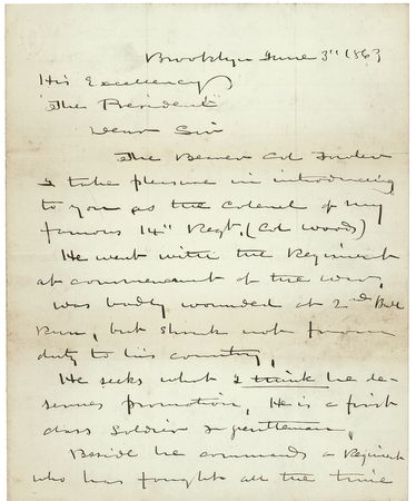 Lot #69 Abraham Lincoln: Unusually lengthy endorsement of a promotion for a soldier from the famed 14th Brooklyn regiment - Image 2