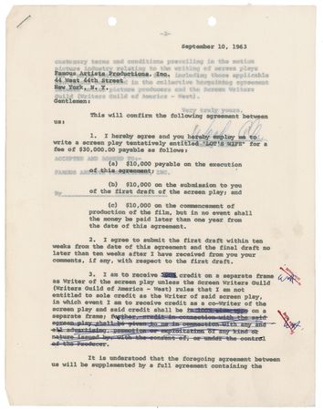 Lot #819 Woody Allen: Allen agrees to write his first screenplay, What?s New Pussycat? - Image 1