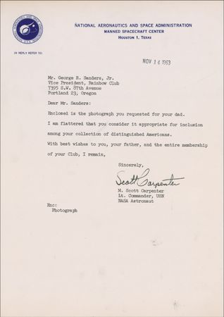Lot #459 Scott Carpenter: Carpenter sends a photo in 1963 - Image 2