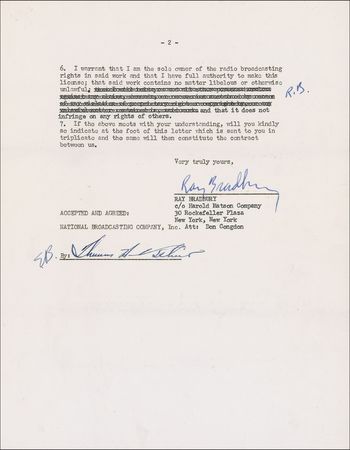 Lot #536 Ray Bradbury Signed Document - Image 2