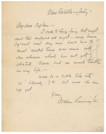 Lot #624 Frederic Remington: After too much food and drink, Remington gripes ?I rode to Sing Sing that night and there suffered all night.? Accompanied by an engraver?s proof of Remington?s ?Shot? - Image 1