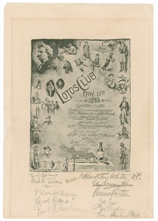 Lot #547 Samuel L. Clemens: Twain signs the cover of a banquet menu at which he was the “well deserved” guest of honor - Image 1