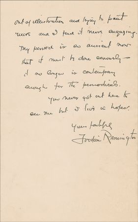 Lot #625 Frederic Remington: Alluding to ?a four horse bronze group,? Remington confesses to Howard Pyle that he is ?gradually working out of illustration and trying to paint more?I find it more engaging? - Image 2