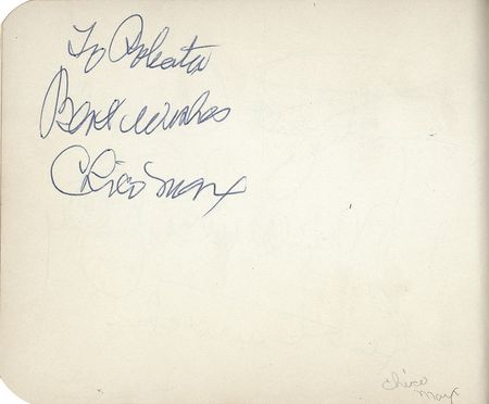 Lot #1051 Vintage Entertainers: Hooray for Hollywood! Vintage album signed by over 50 greats including Chico Marx, Lucy and Desi, Cagney, and Judy Holliday - Image 4
