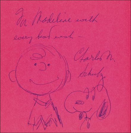 Lot #684 Charles Schulz: Schulz adds a Charlie Brown and Snoopy double sketch - Image 1