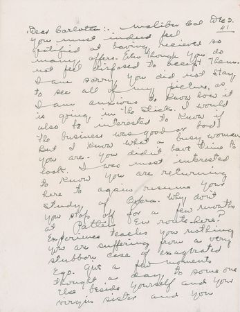 Lot #883 W. C. Fields: Fields pulls no punches with his mistress: “You are suffering from a very stubborn case of exaggerated ego. Give a few moments thought a day to someone else beside yourself and your virgin sister” - Image 1