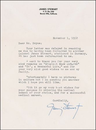 Lot #1026 James Stewart: “I want to thank you for your very kind remarks on ‘The Greatest Show On Earth,’ and ‘It’s A Wonderful Life” - Image 2