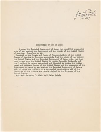 Lot #348 James Doolittle: Doolittle signs a Declaration of War - Image 1