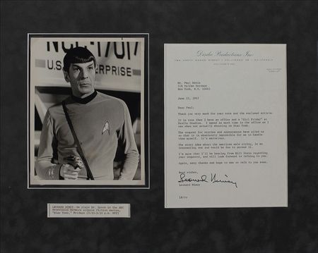 Lot #1022 Star Trek: Leonard Nimoy Typed Letter Signed - Image 1