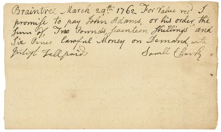 Lot #1 John Adams: Early Adams financial document