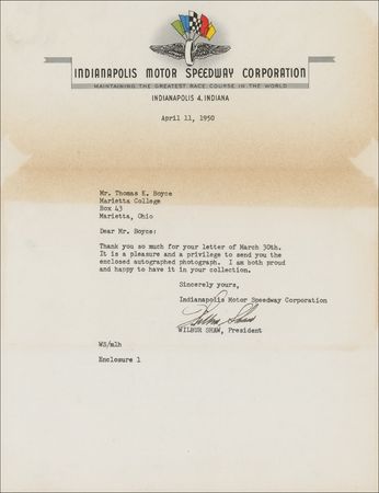 Lot #1221 Wilbur Shaw Photograph and Letter - Image 2