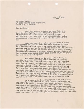 Lot #910 Howard Hawks Signed Document - Image 1