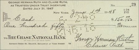 Lot #1300 Babe Ruth: The Bambino twice signs his rarely seen full-name autograph less than two months before his death - Image 2