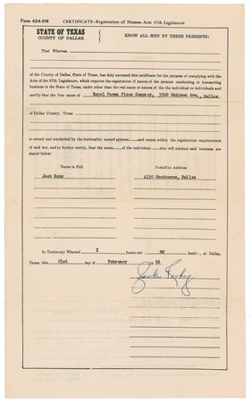Lot #338 Jack Ruby Signed Document - Image 1