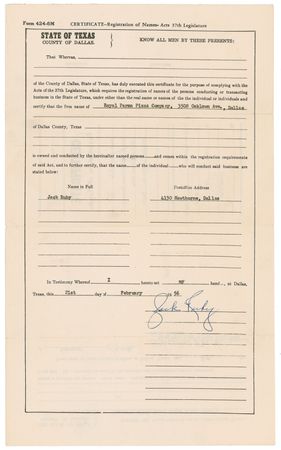 Lot #338 Jack Ruby Signed Document - Image 2