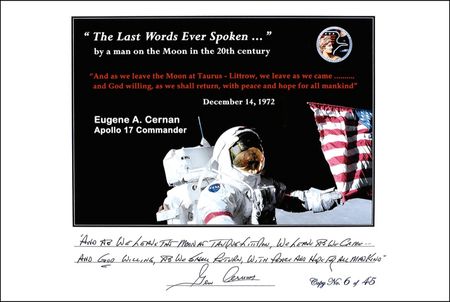 Lot #453 Apollo 17: Gene Cernan: Cernan writes out the last words of man on the moon - Image 1