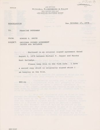 Lot #825 Rolling Stones: Jagger, Mick: The hush-hush child support settlement with the woman who inspired “Brown Sugar” - Image 2
