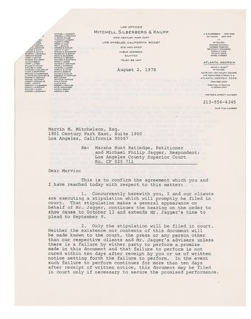 Lot #825 Rolling Stones: Jagger, Mick: The hush-hush child support settlement with the woman who inspired “Brown Sugar” - Image 3