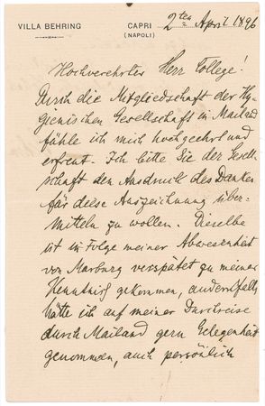 Lot #356 Emil Adolf von Behring Handwritten Letter Signed - Image 1