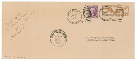 Lot #480 Amelia Earhart: Air-mail cover carried by Earhart from Hawaii to Oakland - Image 1
