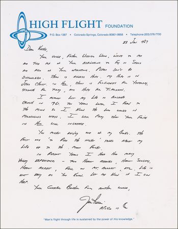 Lot #494 Jim Irwin: Apollo 16 moonwalker sends inspiration to a sick girl - Image 1