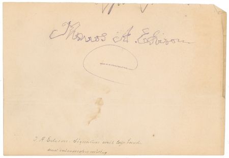 Lot #251 Thomas Edison: A unique and playful combination: Edison signs with his left hand then adds a microscopic Lord’s Prayer - Image 1