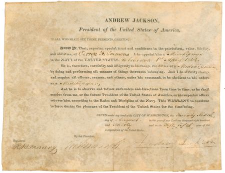 Lot #70 Andrew Jackson: Jackson naval appointment - Image 1