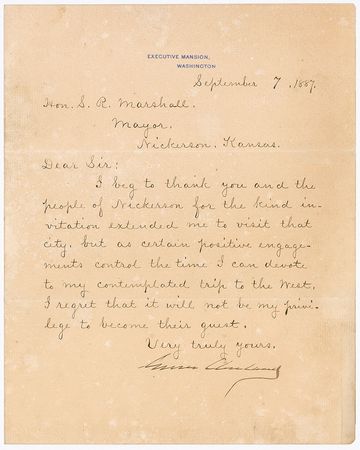 Lot #18 Grover Cleveland Signed Letter