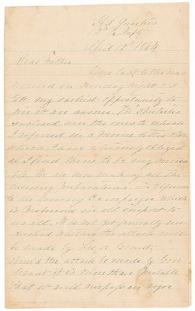 Lot #418 James Barbour Terrill: An extremely rare letter by the Confederate half of the divided Terrill brothers: “Should the attack be made by Gen. Grant…it will surpass in size anything which the army of Northern VA has ever participated” - Image 1