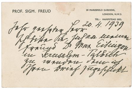 Lot #272 Sigmund Freud: The exiled Freud sends a letter just a few months prior to his death - Image 1