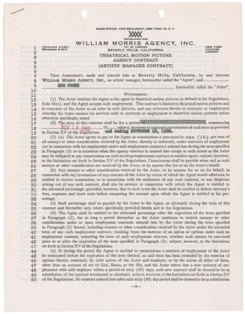 Lot #754 Sam Cooke: Tragic soul legend signs with William Morris - Image 1