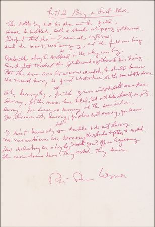 Lot #649 Robert Penn Warren: Warren pens all four stanzas of Little Boy and Lost Shoe - Image 2
