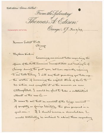 Lot #255 Thomas Edison: Edison contemplates a considerable investment in the Yukon Gold Rush - Image 1