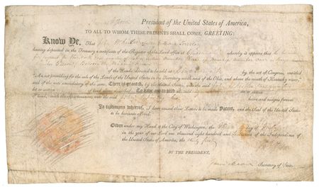 Lot #74 Thomas Jefferson and James Madison: Jefferson and Madison grant land “above the mouth of the Kentucky River” - Image 1