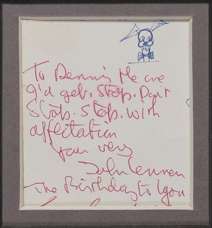 Lot #731 Beatles: Lennon, John: ?Stop. Don?t Stop. Stop?: Lennon?s enigmatic birthday greeting, embellished with a McCartney bunny sketch - Image 2