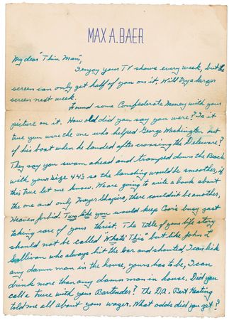 Lot #1097 Max Baer: High and low times for Baer: A collection of twenty letters from Baer to a Denver saloon owner who kept him financially afloat during his final years - Image 3