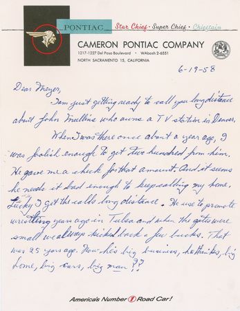 Lot #1097 Max Baer: High and low times for Baer: A collection of twenty letters from Baer to a Denver saloon owner who kept him financially afloat during his final years - Image 6