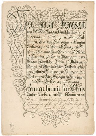Lot #317 Maria Theresa: Ornate document from Marie Antoinette’s mother - Image 1